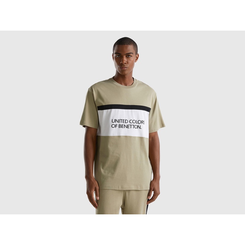 Sage Green T-Shirt With Logo Stripe