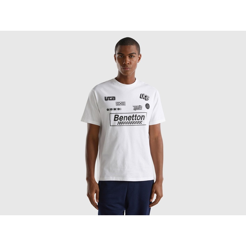White T-Shirt With Logo Prints