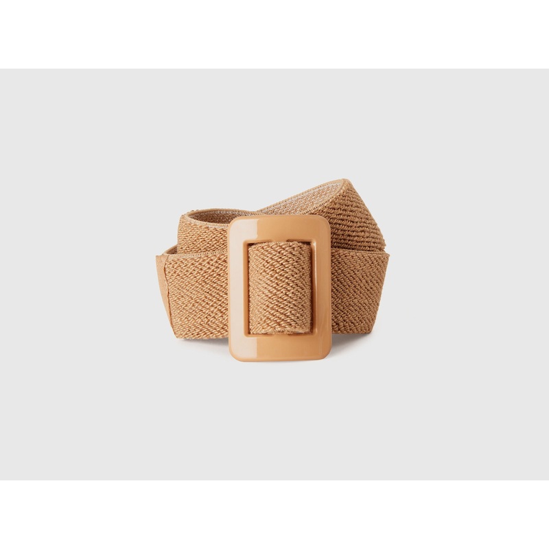 Beige High Waist Raffia Effect Belt