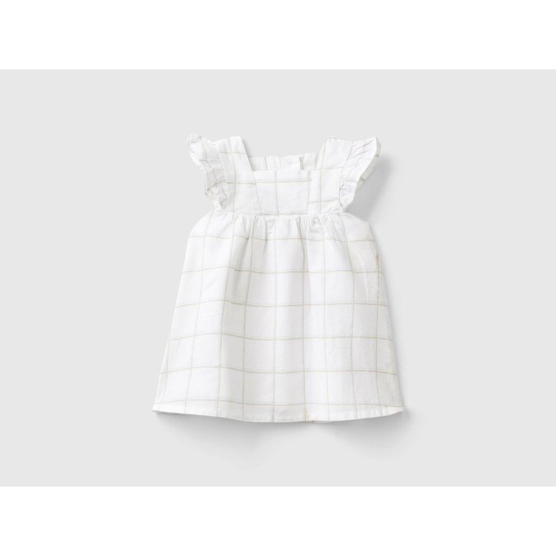 Check Dress In Linen Blend