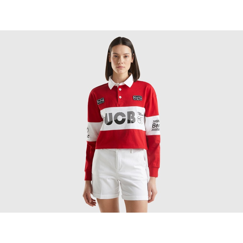 Cropped Red Polo With Patch And Prints