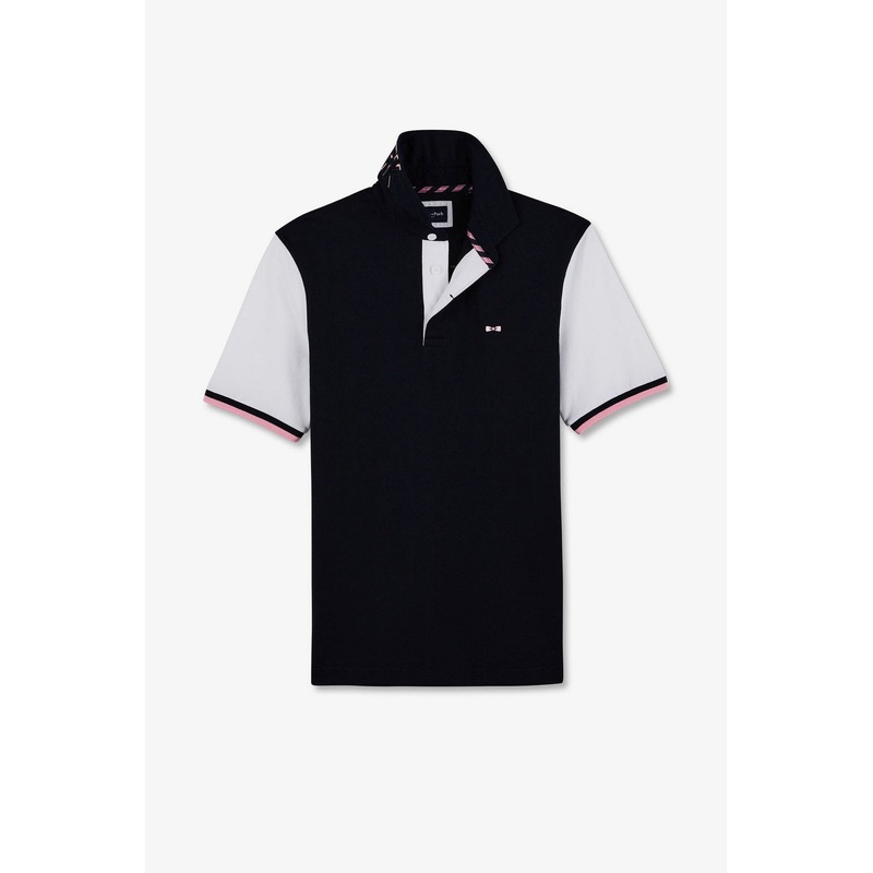 Dark Blue Colour-Block Polo Shirt With No. 10 Embroidery On The Back