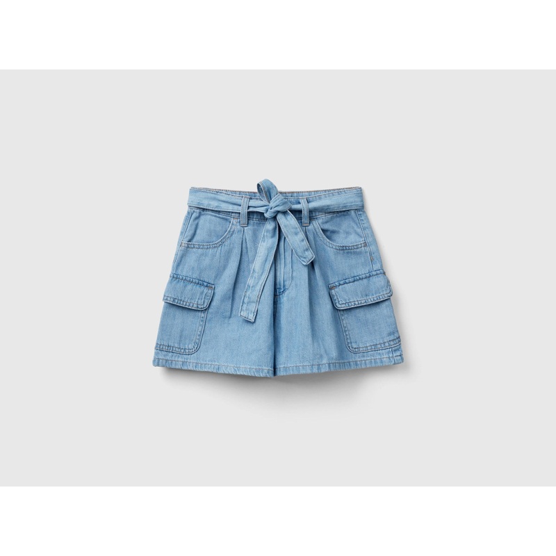 Lightweight Denim Cargo Bermuda Shorts