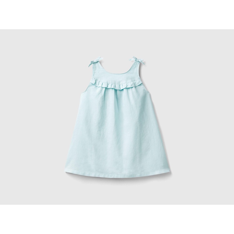 Linen Blend Dress With Rouches