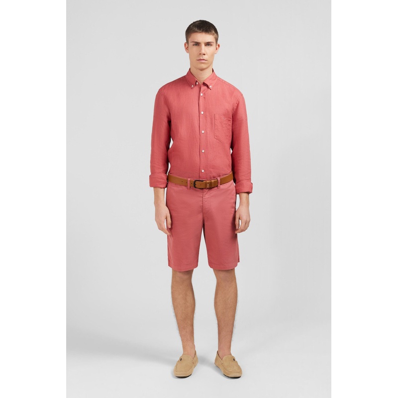Plain Brick-Red Linen Shirt