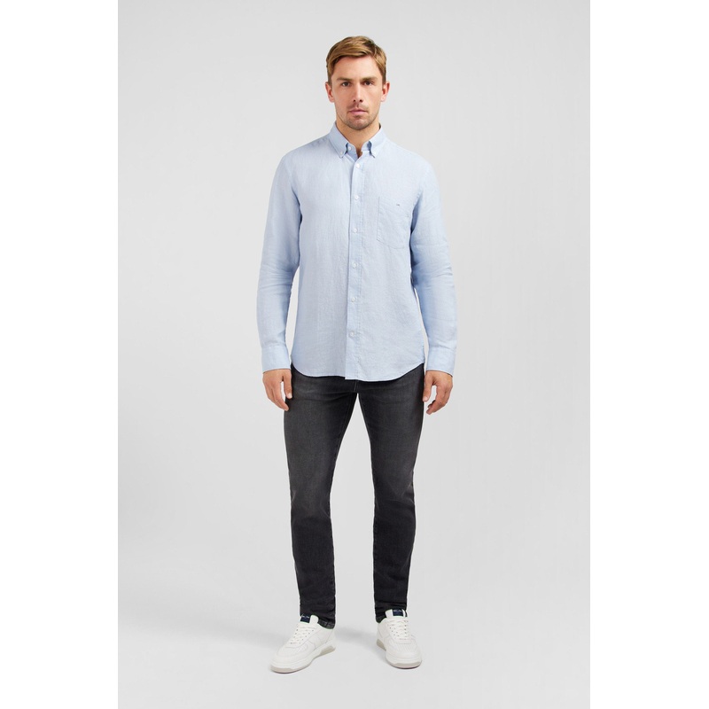 Plain Light Blue Shirt In Linen