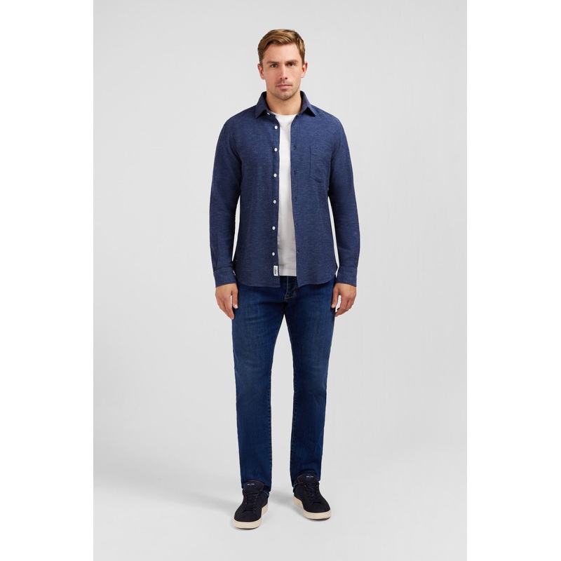 Plain Navy Blue Linen Shirt
