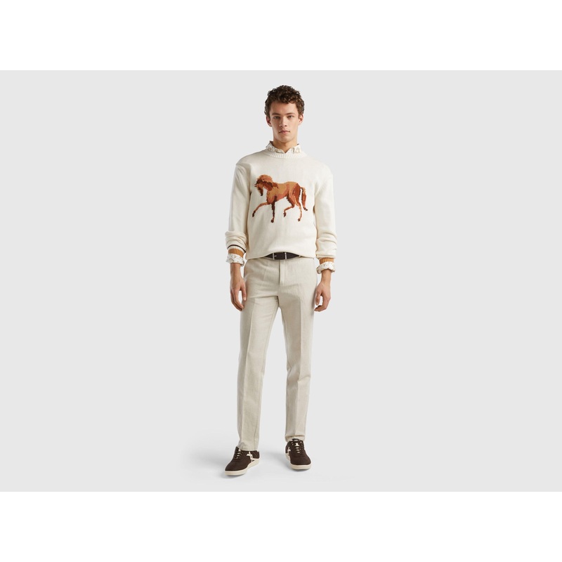 Straight Chinos In Linen Blend
