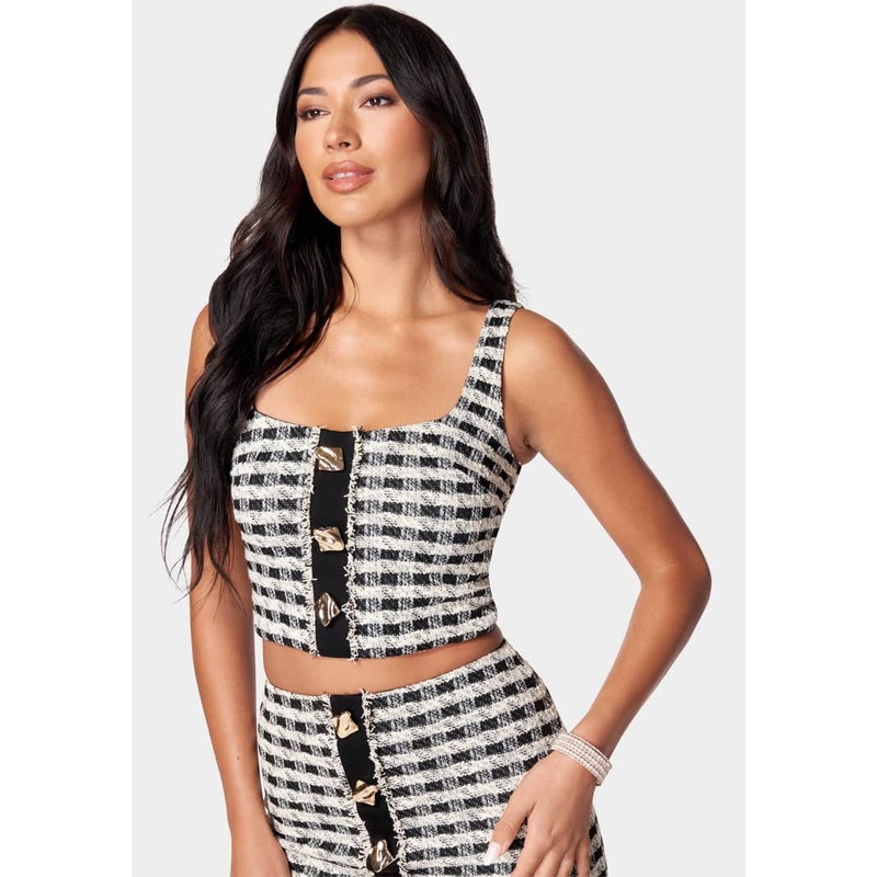 Stretch Boucle Buttoned Top