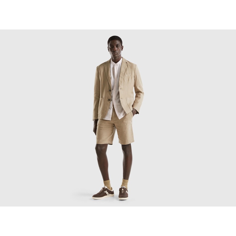 Striped Shorts In Linen Blend