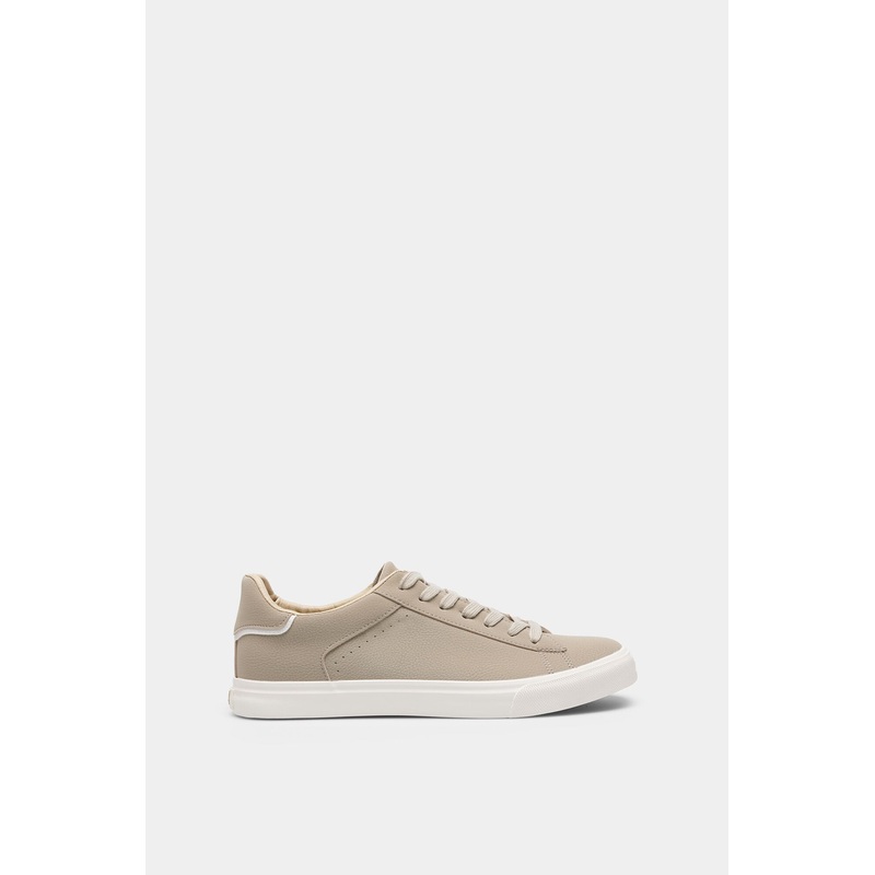Beige Lace Up Trainers With White Sole