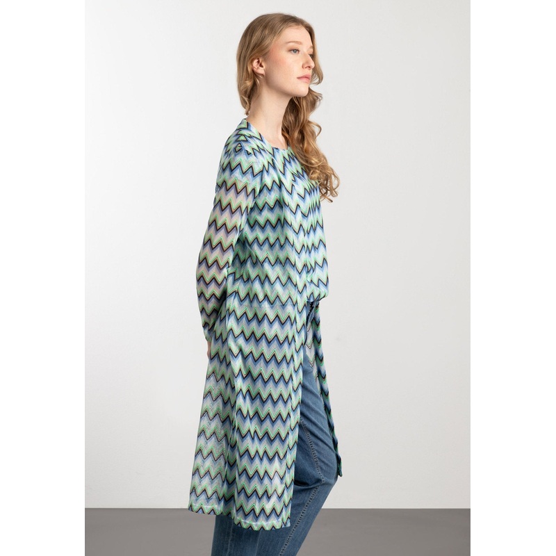 Long Jersey Jacket With Zig Zag Design