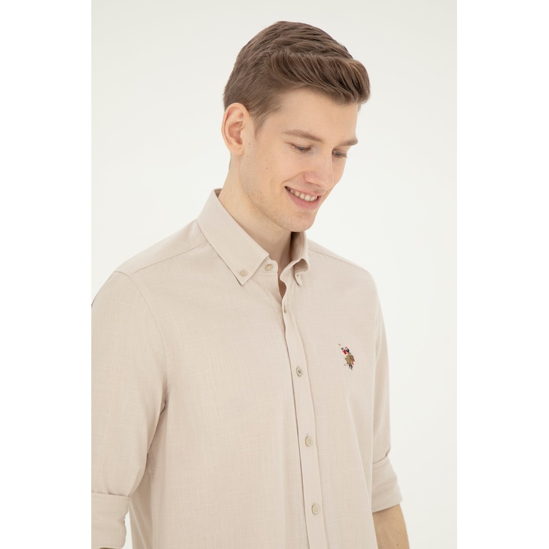 Men Beige Shirt Long Sleeve