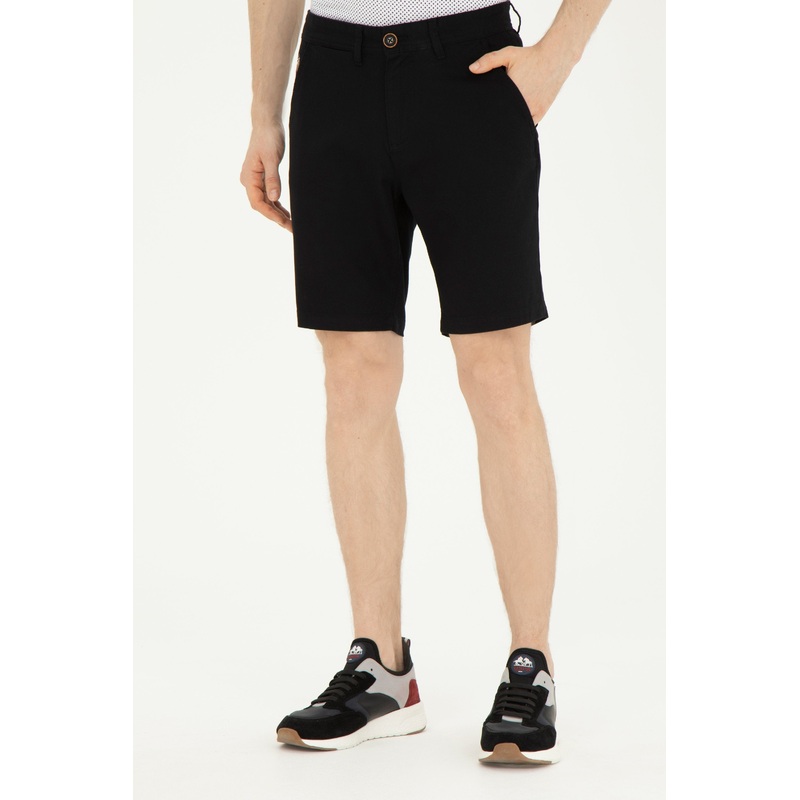 Men Black Woven Bermuda Capri