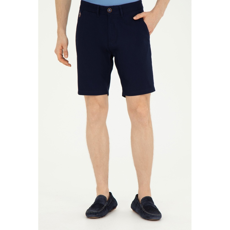 Men Dark Blue Woven Bermuda Capri