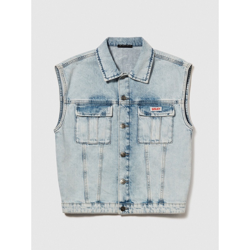 Sleeveless Denim Jacket With Big Pockets