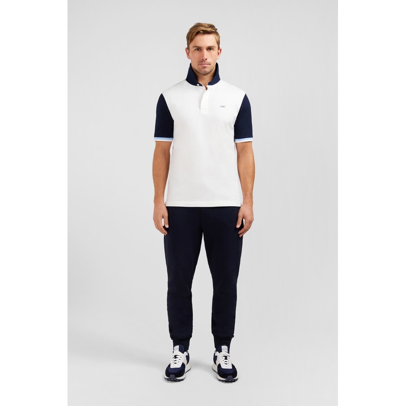 White Colour-Block Polo Shirt With No. 10 Embroidery On The Back