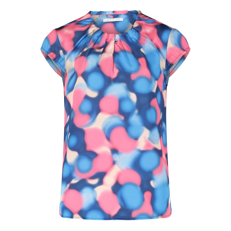 Cap Sleeve Highneck Blouse With All Over Print