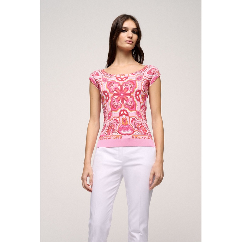 Cap Sleeve Printed Knit Top
