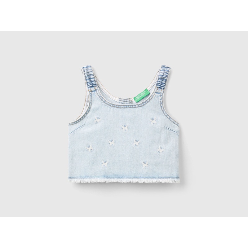 Denim Blouse With Butterfly Embroidery