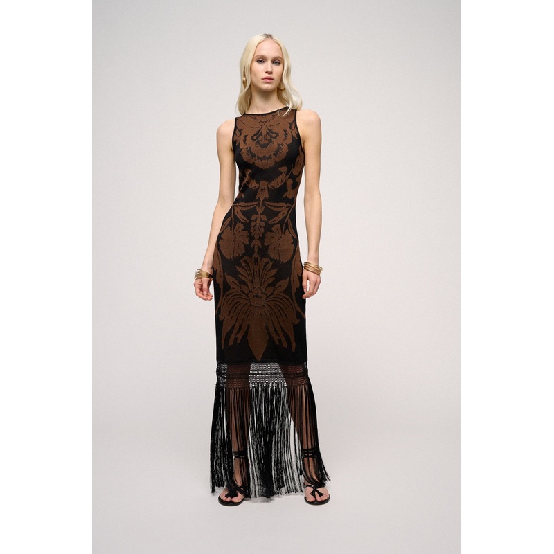 Jacquard Dress With Fringe Trim