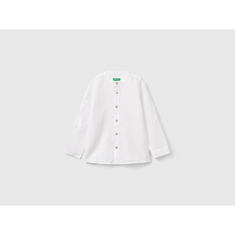 Mandarin Collar Shirt In Linen Blend