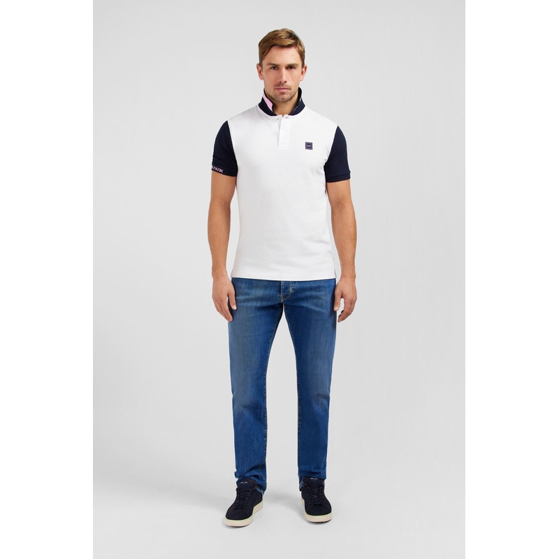 Short-Sleeved Blue Colour-Block Polo Shirt