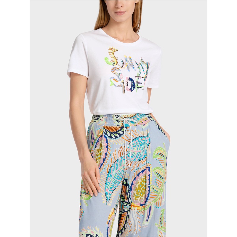 T-Shirt With Print, Beads And Sequins