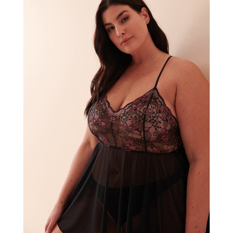Embroidered Lace And Mesh Babydoll