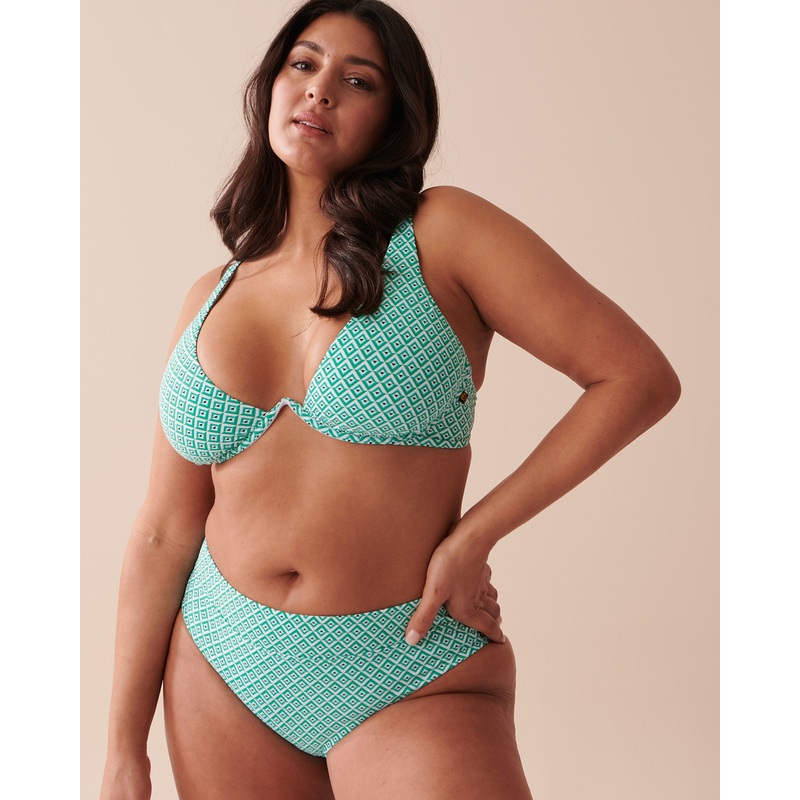 Green Tile Mid Waist Bikini Bottom