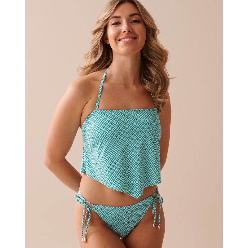 Green Tile Scarf Bandeau Bikini Top