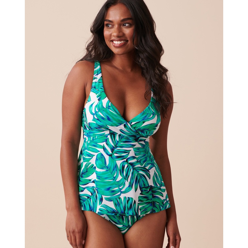 Palm Leaves Recycled Fibers Crossed Tankini Top