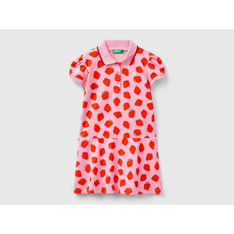 Pink Polo-Style Dress With Strawberry Pattern