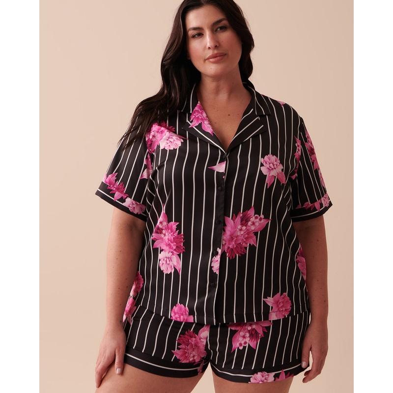 Satin Short Sleeve Button-Down Shirt