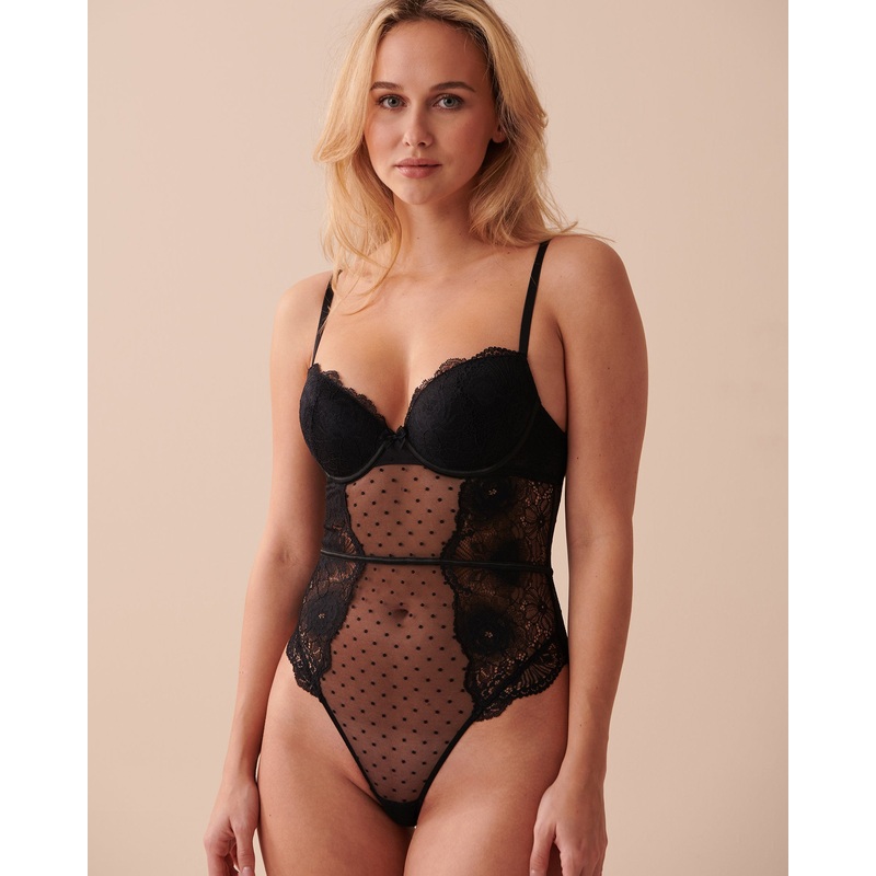 Swiss Dot Mesh And Lace Cheeky Teddy