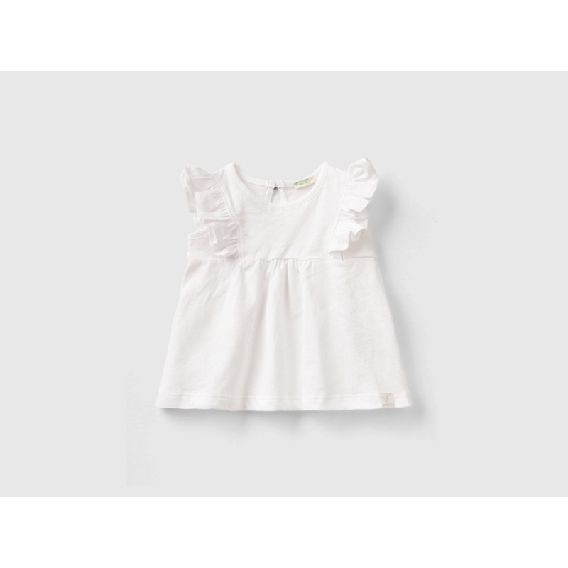 T-Shirt In Linen Blend With Ruffles