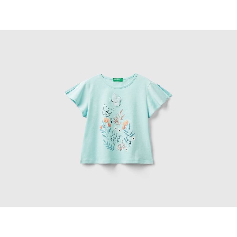 T-Shirt With Print And Tulle