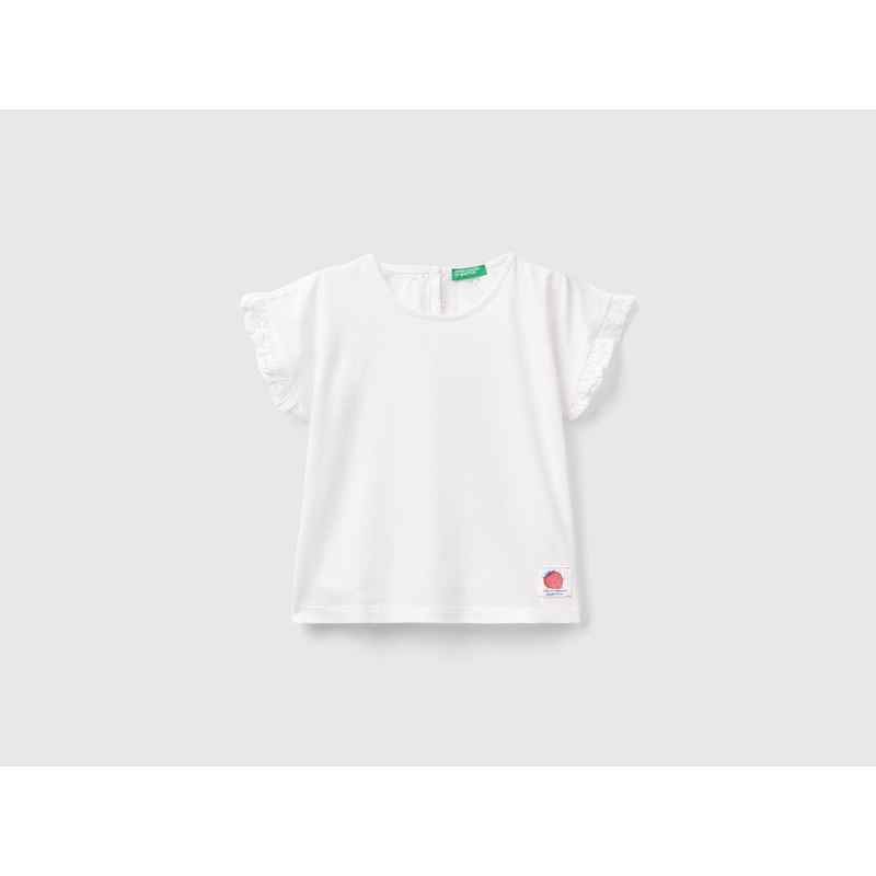 T-Shirt With Rouches And Broderie Anglaise Embroidery