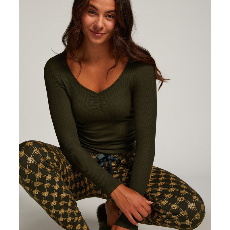 Top Long Sleeve Waffle Gathering