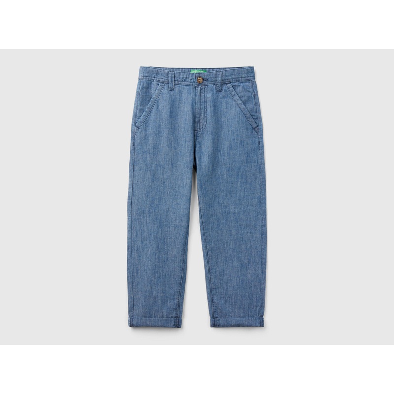 Trousers In Linen Blend Chambray