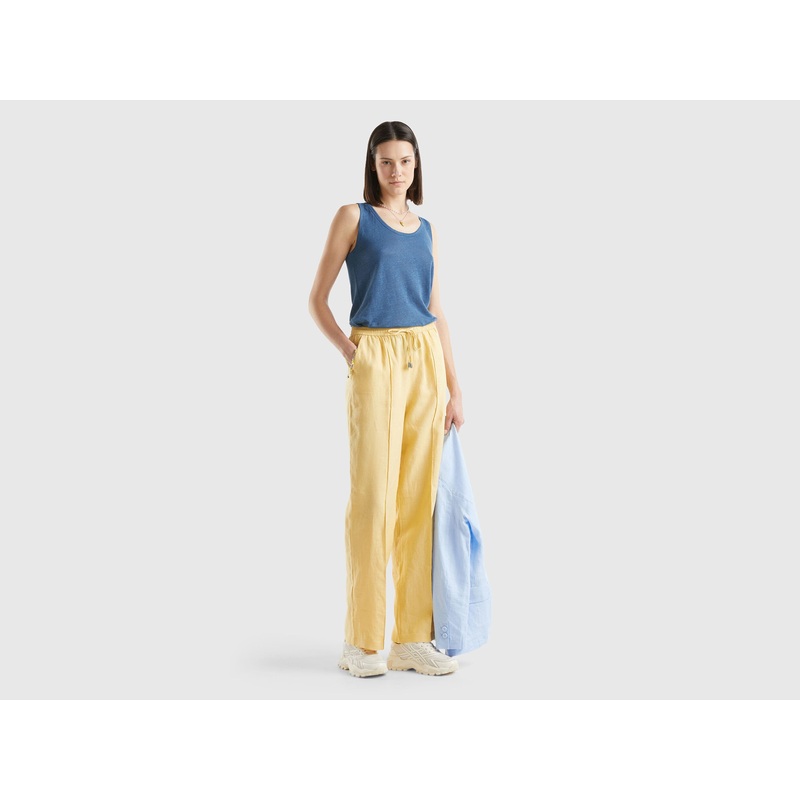 Trousers In Pure Linen With Elastic