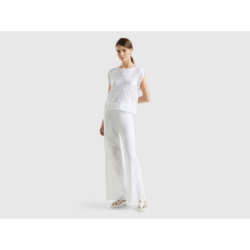 Wide Trousers With Floral Motif