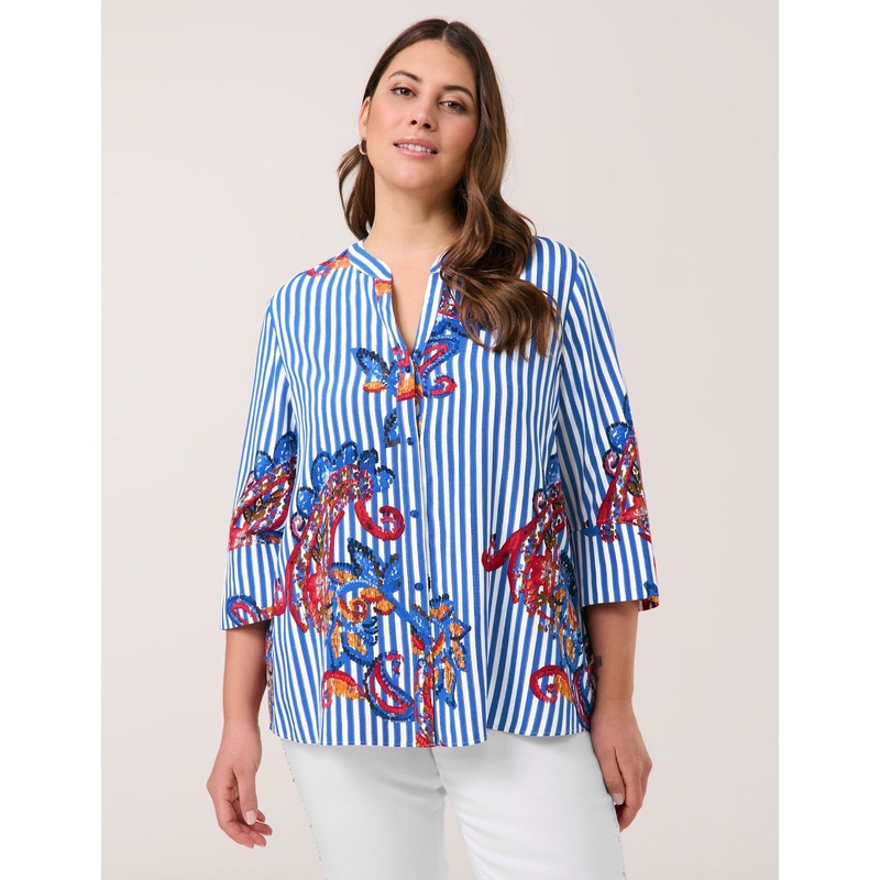 3/4-Sleeve Blouse with a Striped Paisley Pattern