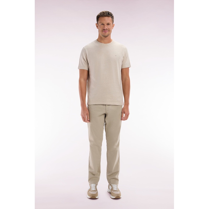 Beige Straight-Cut Stretch Cotton Pleat-Free Chinos