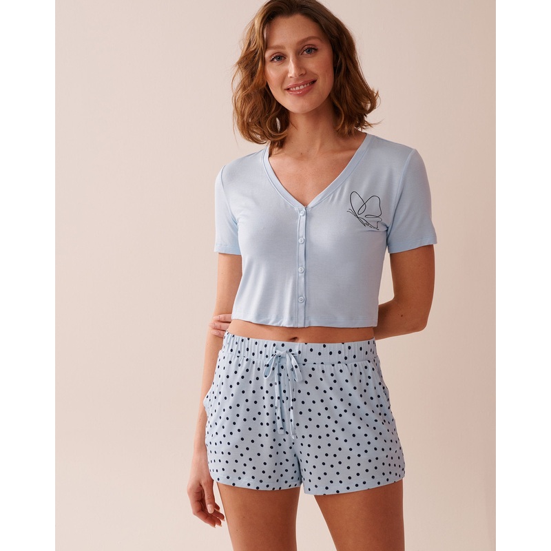 Butterfly Print Soft Jersey Crop T-Shirt