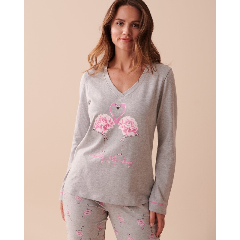 Cotton Pink Flamingo Long Sleeve Shirt