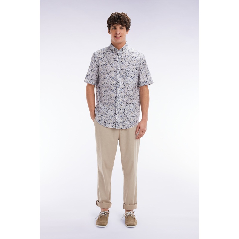 Elastic Chinos in Beige Stretch Cotton - Lyocell Blend