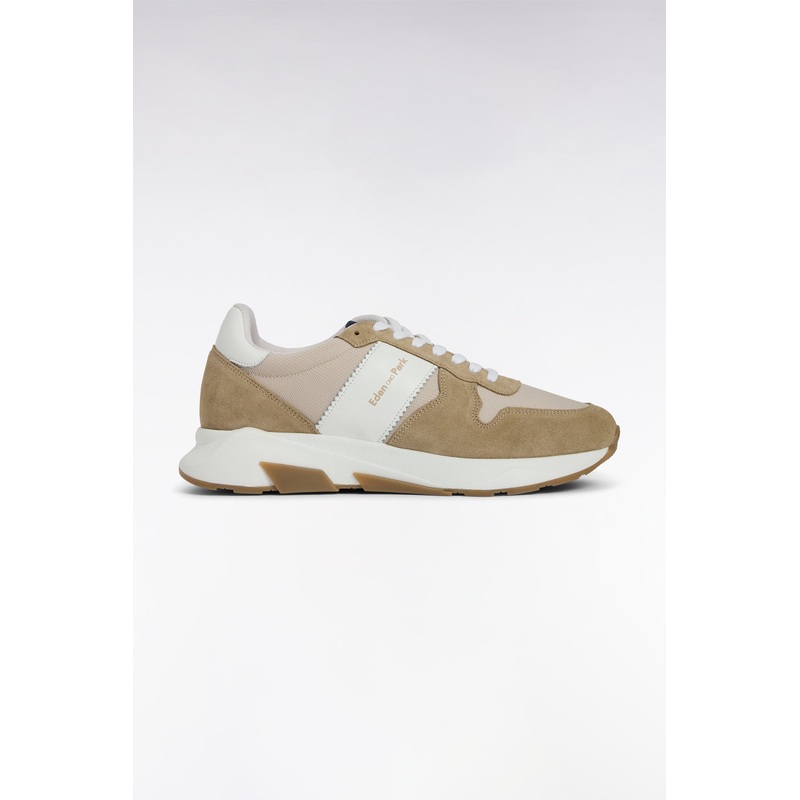 Multi-Material Sneakers in Beige Leather