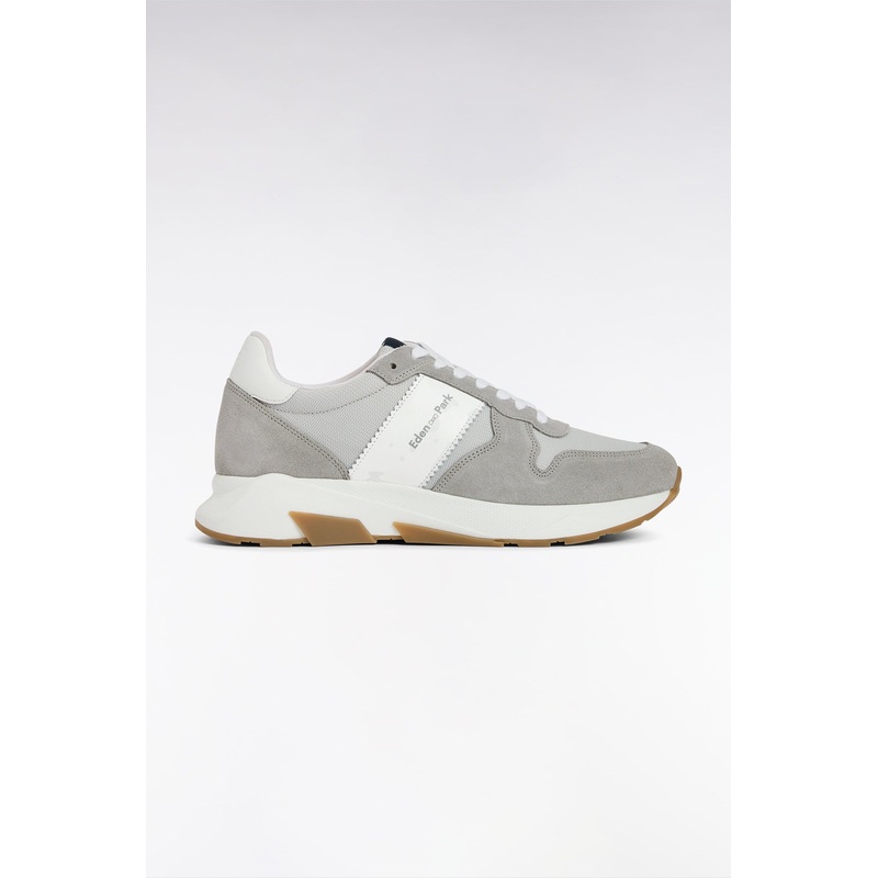 Multi-Material Sneakers in Grey Leather
