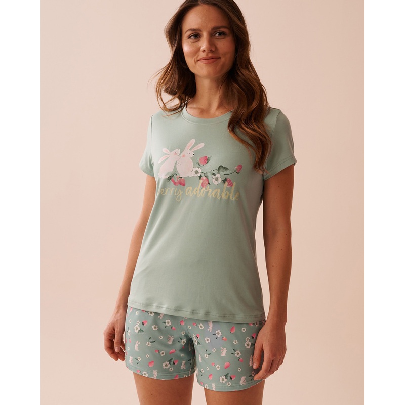 Rabbit & Strawberry Print Super Soft T-Shirt